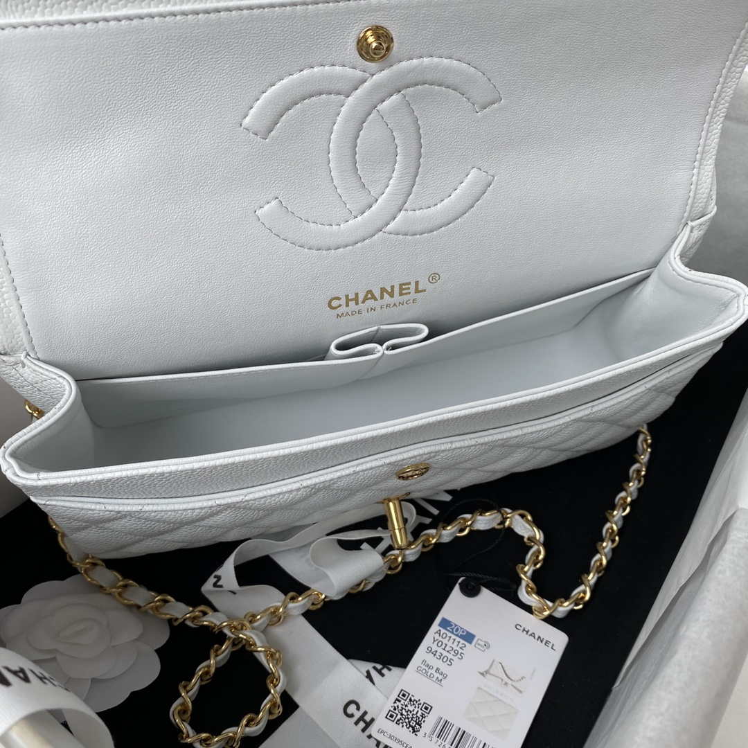 Chanel A01112 Flap Handbag Classic bag Grained shiny Calfskin White Gold - Default Title - View 6