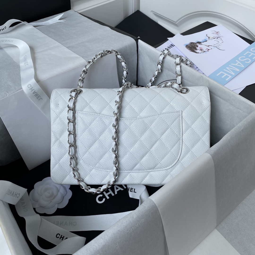 Chanel A01112 Flap Handbag Classic bag Grained shiny Calfskin White Silver - Default Title - View 2