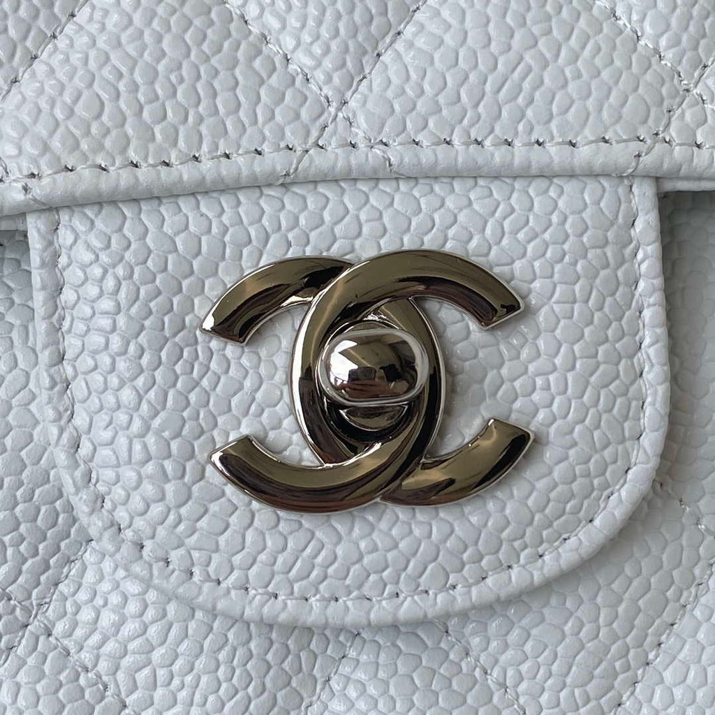 Chanel A01112 Flap Handbag Classic bag Grained shiny Calfskin White Silver