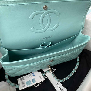 Chanel A01112 Flap Handbag Classic bag Grained shiny Calfskin Lake Blue Silver - Default Title - View 7