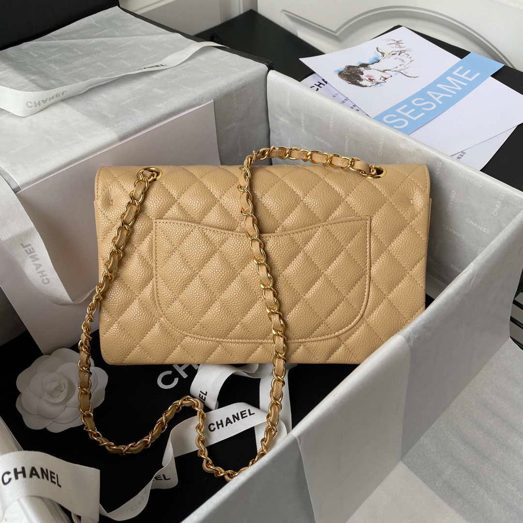 Chanel A01112 Flap Handbag Classic bag Grained shiny Calfskin Tan Gold