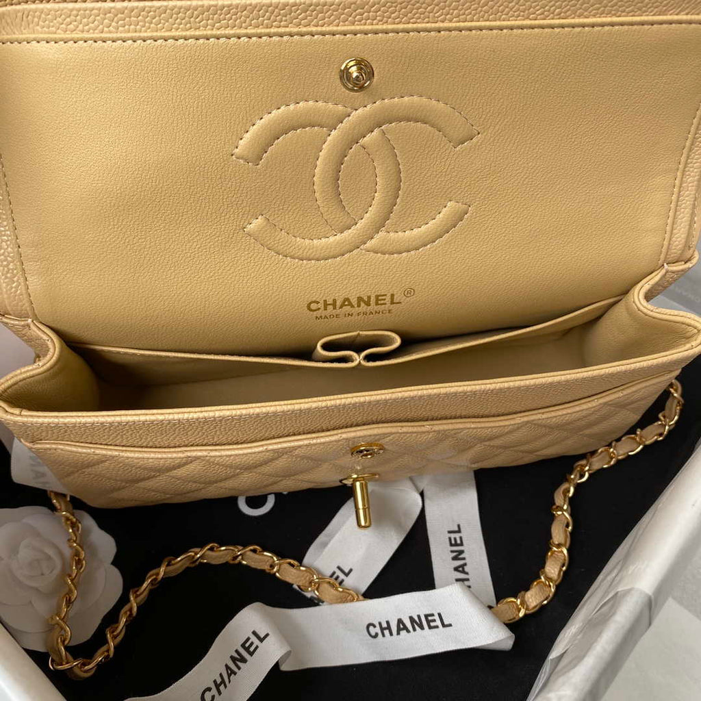 Chanel A01112 Flap Handbag Classic bag Grained shiny Calfskin Tan Gold