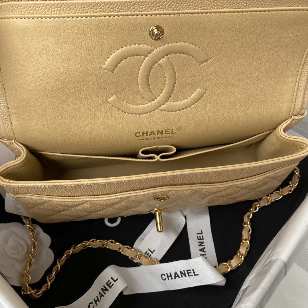 Chanel A01112 Flap Handbag Classic bag Grained shiny Calfskin Tan Gold