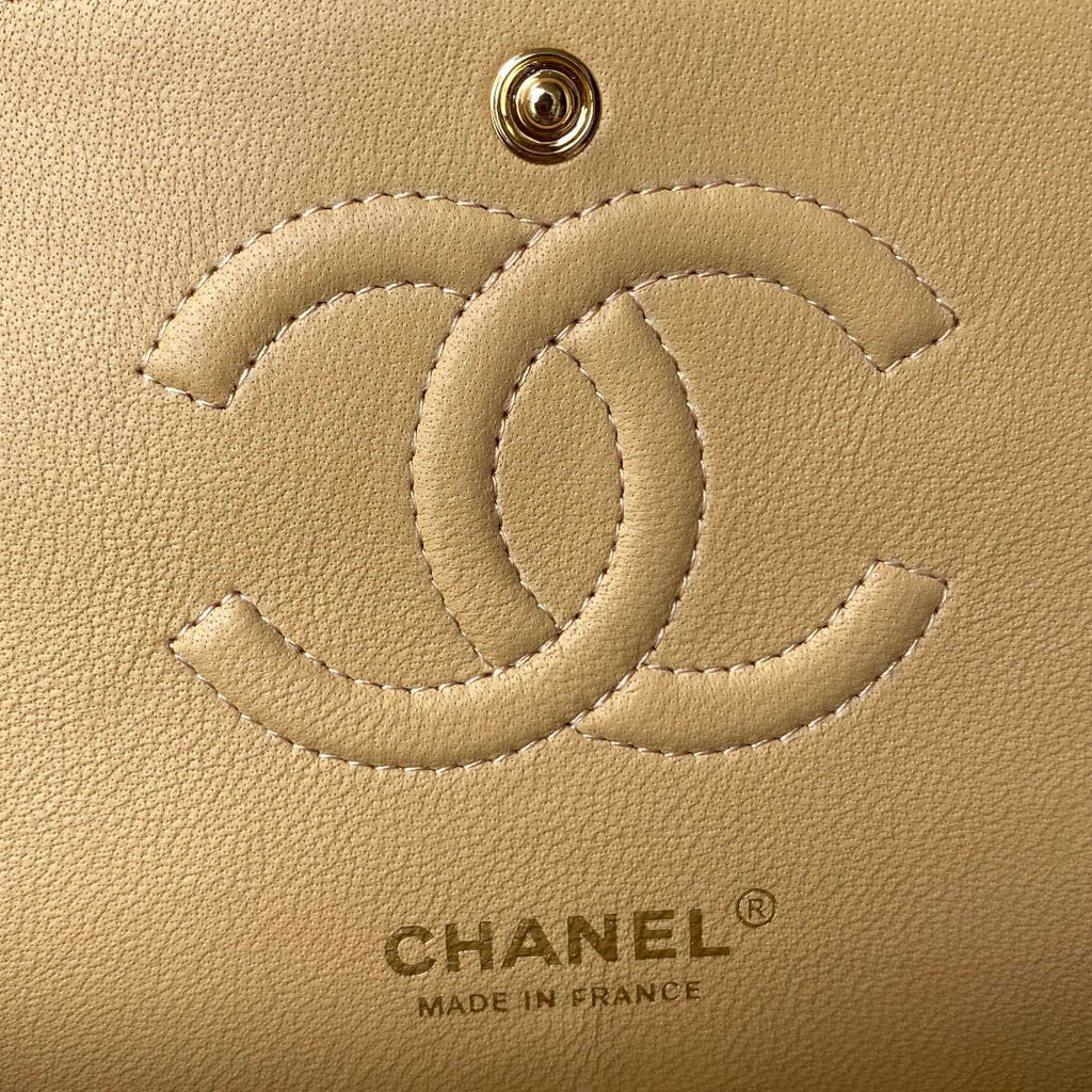 Chanel A01112 Flap Handbag Classic bag Grained shiny Calfskin Tan Gold