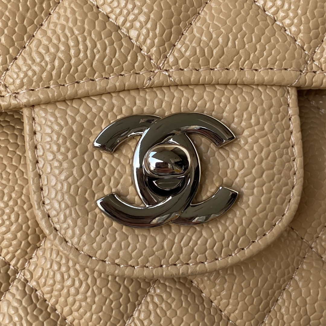 Chanel A01112 Flap Handbag Classic bag Grained shiny Calfskin Tan Silver
