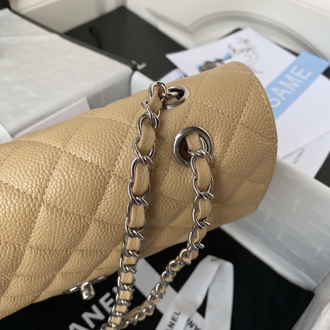 Chanel A01112 Flap Handbag Classic bag Grained shiny Calfskin Tan Silver