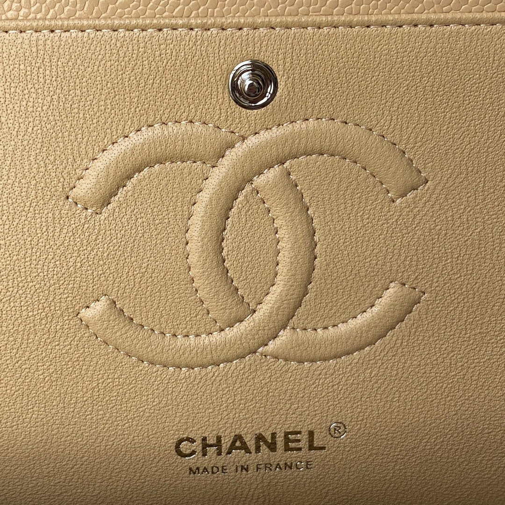 Chanel A01112 Flap Handbag Classic bag Grained shiny Calfskin Tan Silver