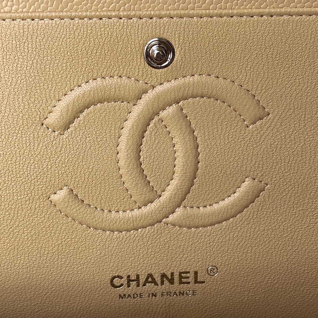 Chanel A01112 Flap Handbag Classic bag Grained shiny Calfskin Tan Silver