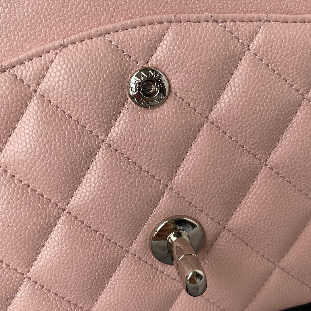 Chanel A01112 Flap Handbag Classic bag Grained shiny Calfskin Pink Silver