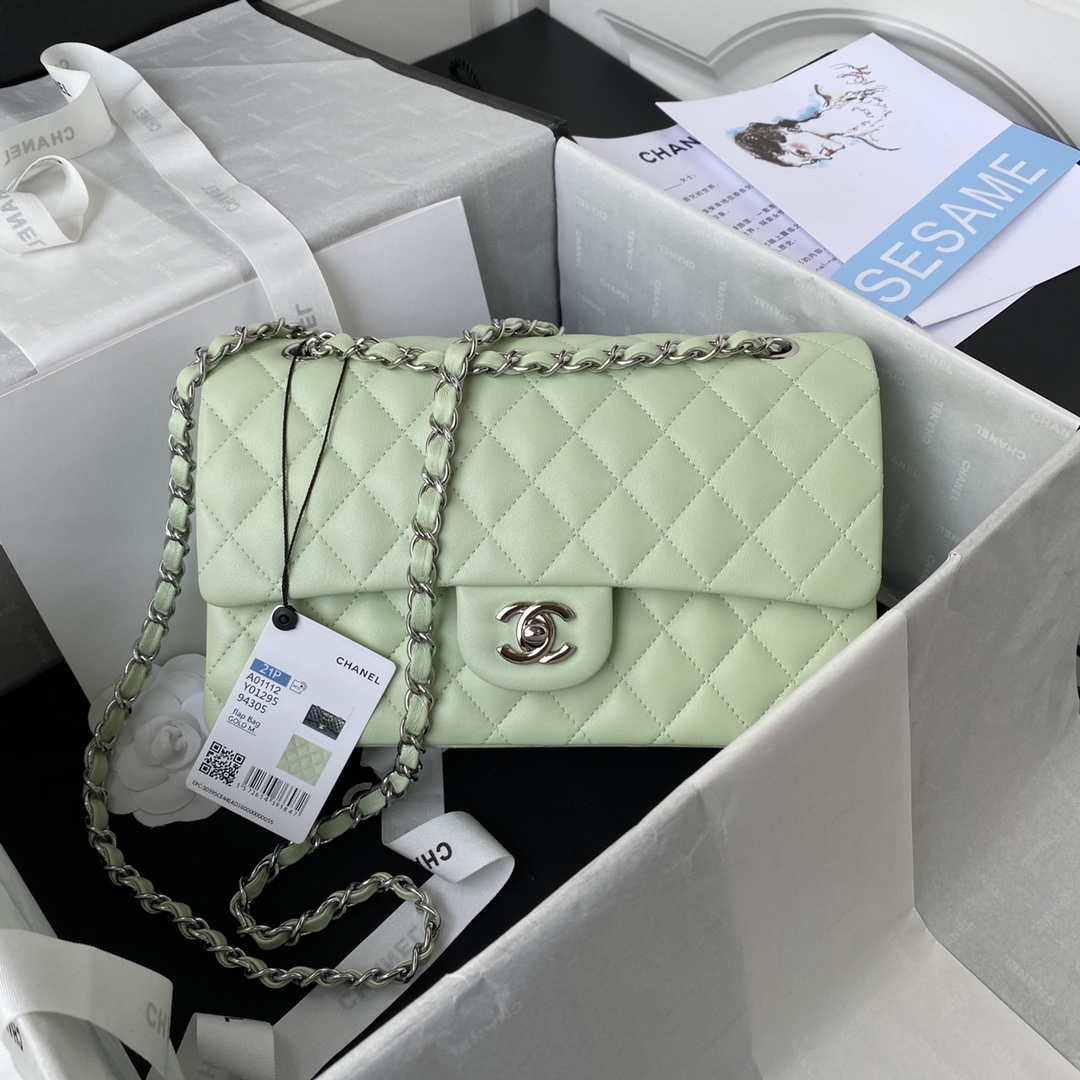 Chanel A01112 Flap Handbag Classic Bag Lambskin Light Green Silver - Default Title - View 1