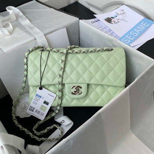 Chanel A01112 Flap Handbag Classic Bag Lambskin Light Green Silver - Default Title - View 1