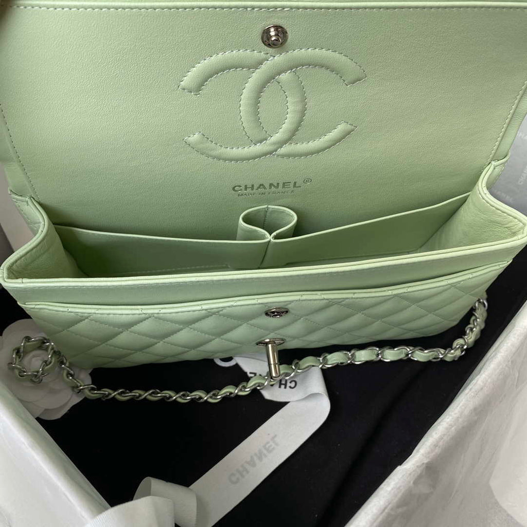 Chanel A01112 Flap Handbag Classic Bag Lambskin Light Green Silver