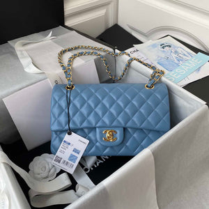 Chanel A01112 Flap Handbag Classic Bag Lambskin Sky Blue Gold - Default Title - View 1