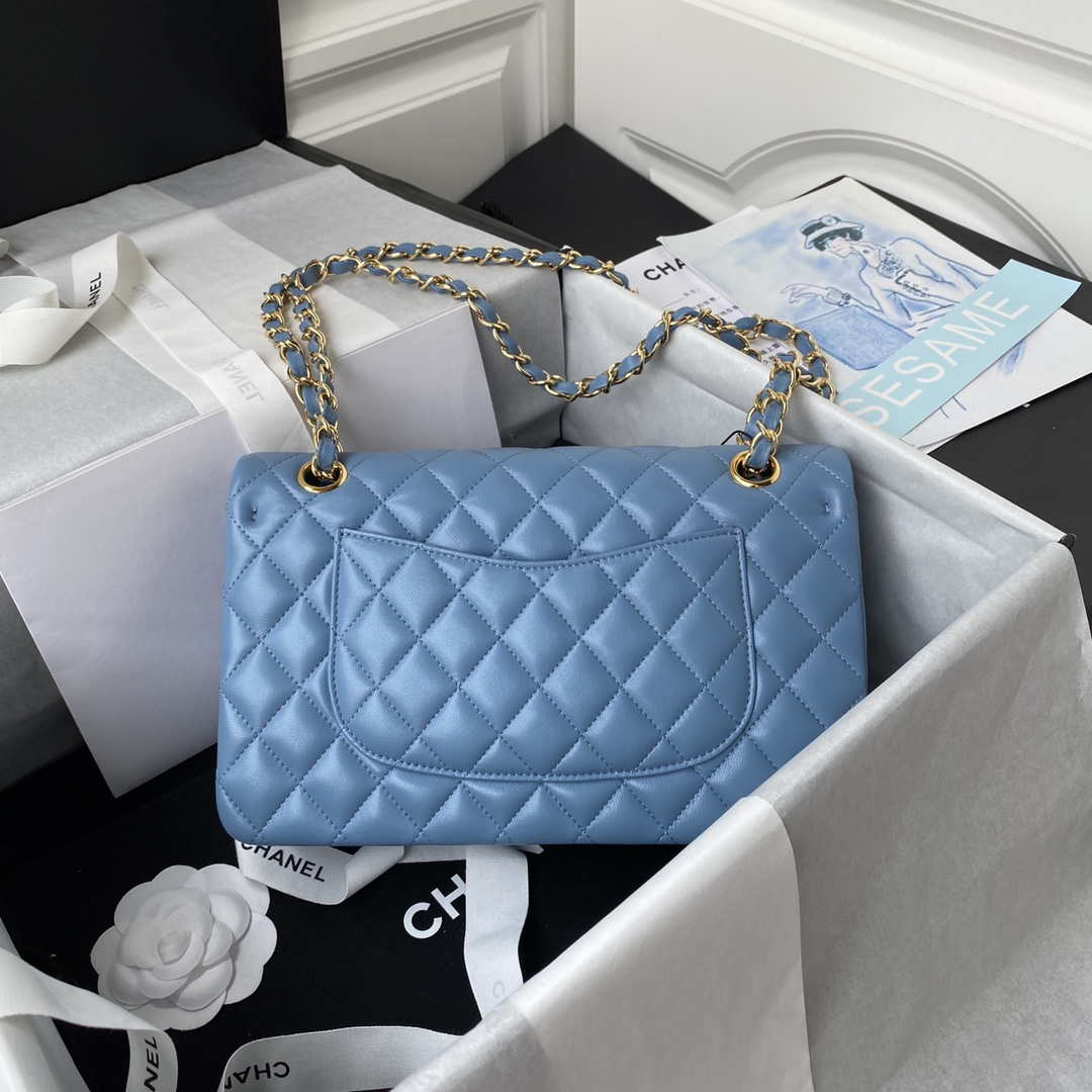 Chanel A01112 Flap Handbag Classic Bag Lambskin Sky Blue Gold - Default Title - View 2