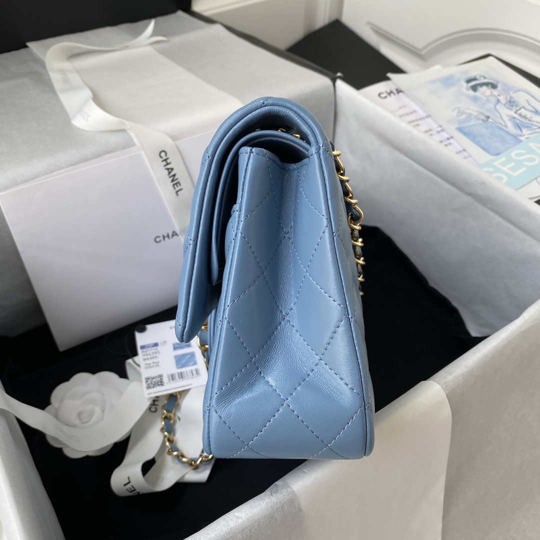 Chanel A01112 Flap Handbag Classic Bag Lambskin Sky Blue Gold - Default Title - View 5