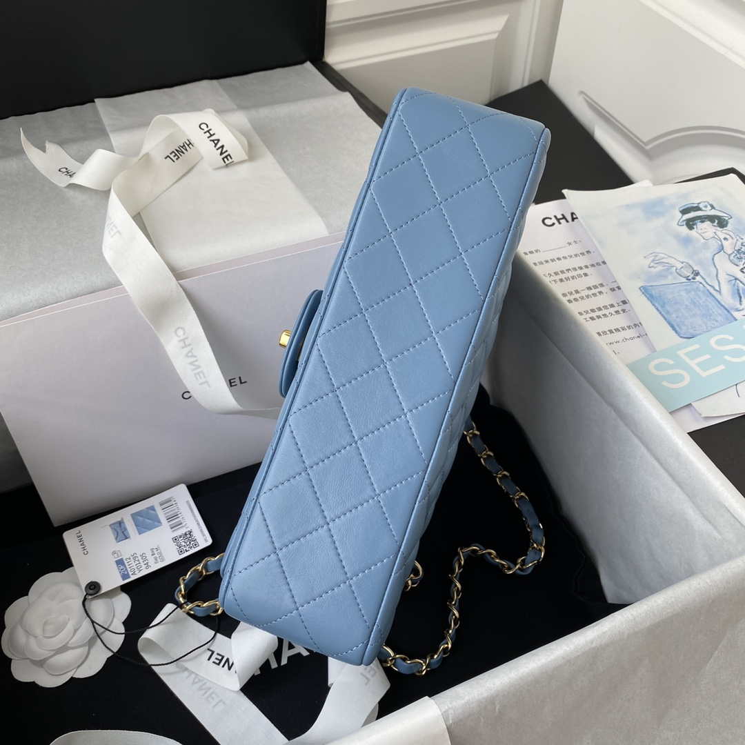 Chanel A01112 Flap Handbag Classic Bag Lambskin Sky Blue Gold - Default Title - View 6