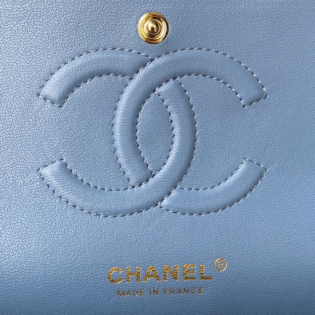 Chanel A01112 Flap Handbag Classic Bag Lambskin Sky Blue Gold