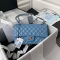 Chanel A01112 Flap Handbag Classic Bag Lambskin Sky Blue Silver - Default Title - View 1