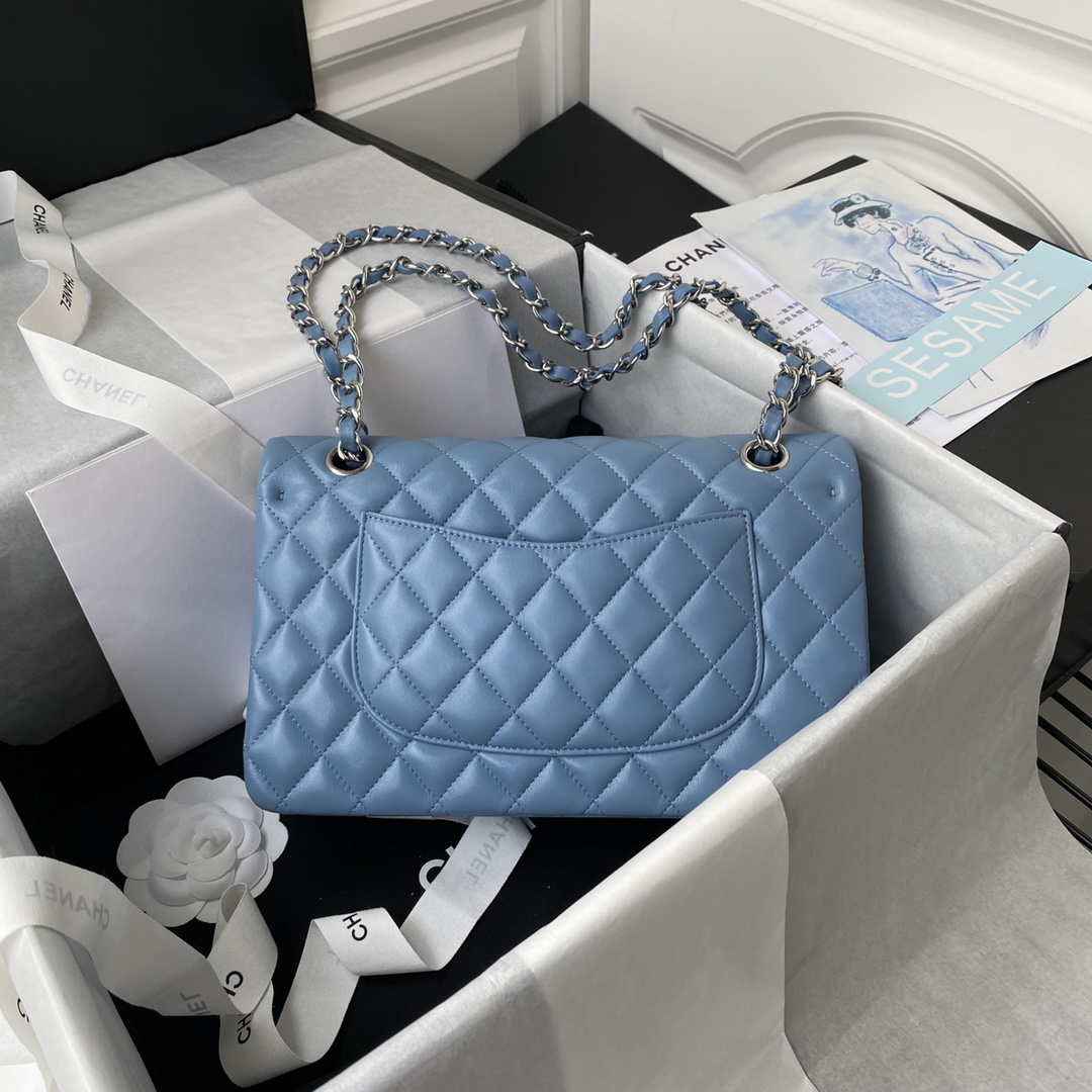 Chanel A01112 Flap Handbag Classic Bag Lambskin Sky Blue Silver - Default Title - View 2
