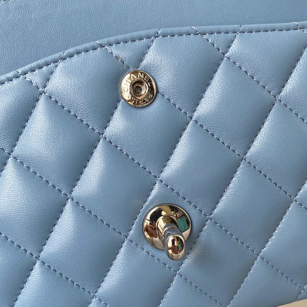 Chanel A01112 Flap Handbag Classic Bag Lambskin Sky Blue Silver