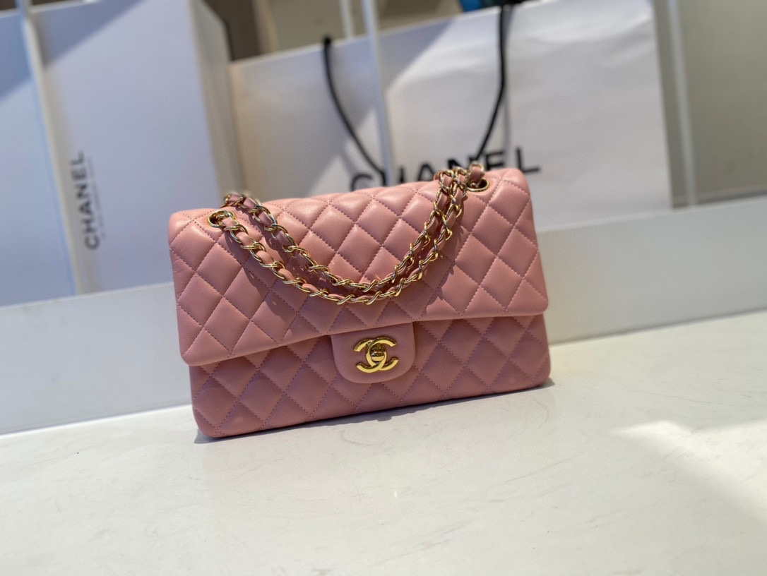 Chanel A01112 Flap Handbag Classic Bag Lambskin Pink Gold - Default Title - View 1