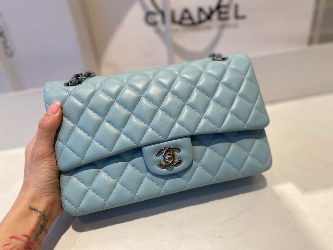 Chanel A01112 Flap Handbag Classic Bag Lambskin Light Blue Silver - Default Title - View 2