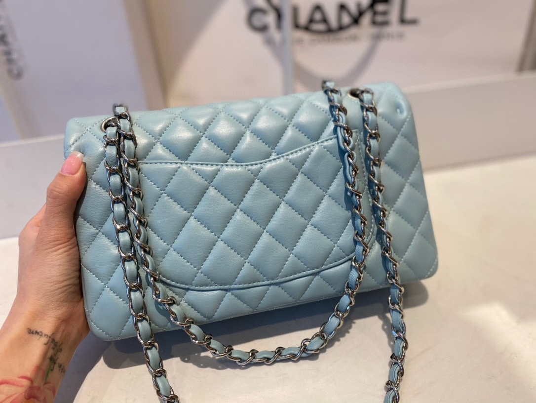 Chanel A01112 Flap Handbag Classic Bag Lambskin Light Blue Silver - Default Title - View 4