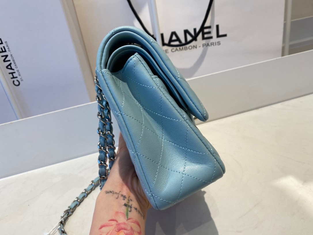 Chanel A01112 Flap Handbag Classic Bag Lambskin Light Blue Silver - Default Title - View 5