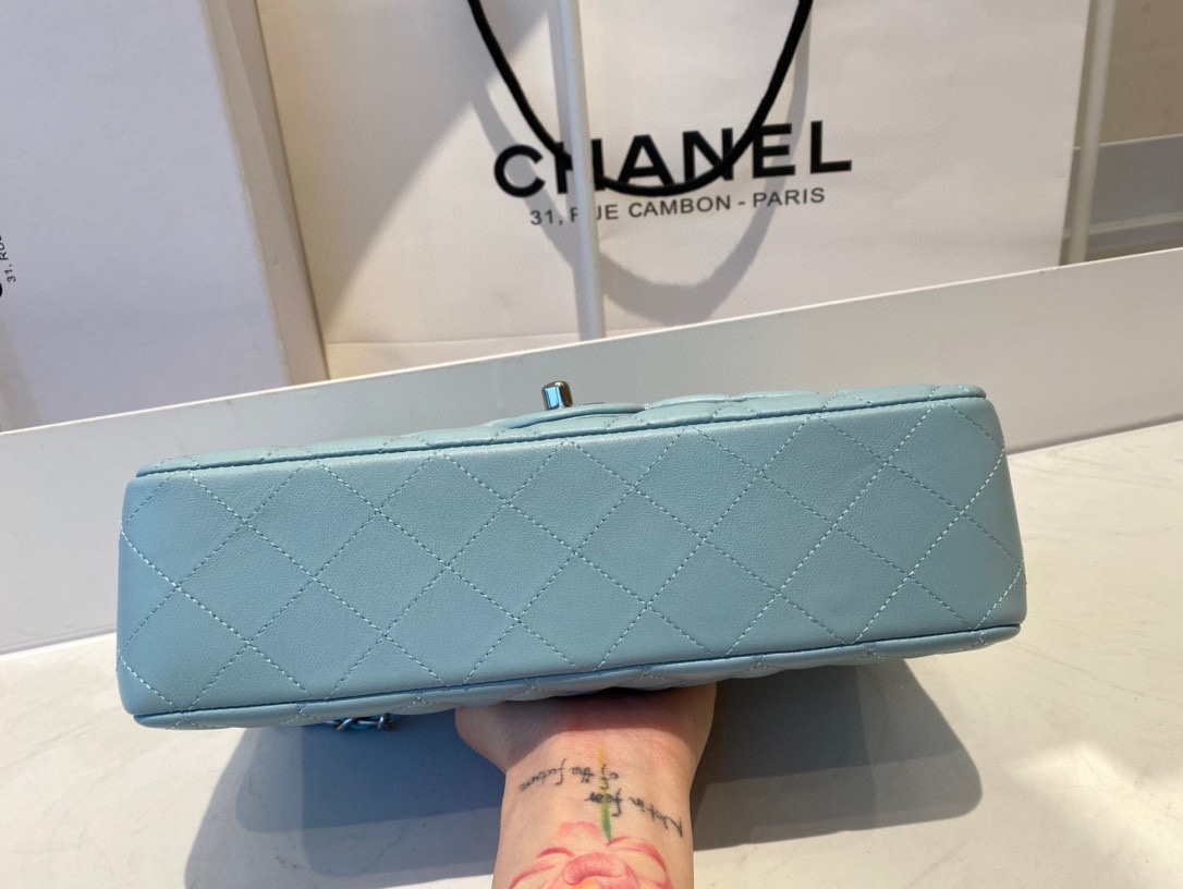 Chanel A01112 Flap Handbag Classic Bag Lambskin Light Blue Silver - Default Title - View 6