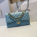 Chanel A01112 Flap Handbag Classic Bag Lambskin Light Blue Gold - Default Title - View 1
