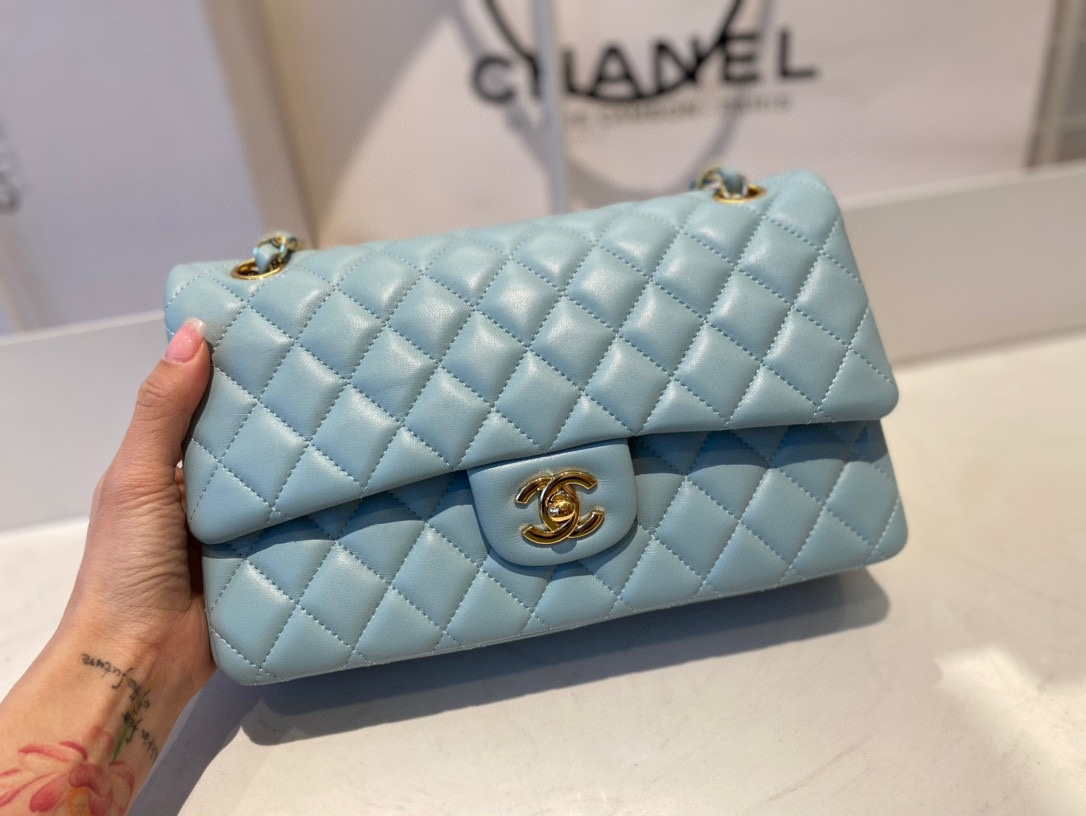 Chanel A01112 Flap Handbag Classic Bag Lambskin Light Blue Gold - Default Title - View 2