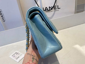 Chanel A01112 Flap Handbag Classic Bag Lambskin Light Blue Gold - Default Title - View 5