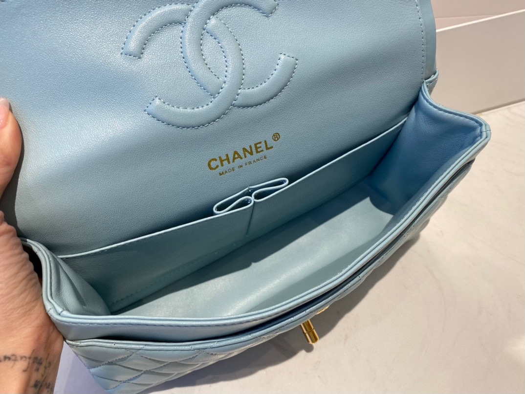 Chanel A01112 Flap Handbag Classic Bag Lambskin Light Blue Gold - Default Title - View 9