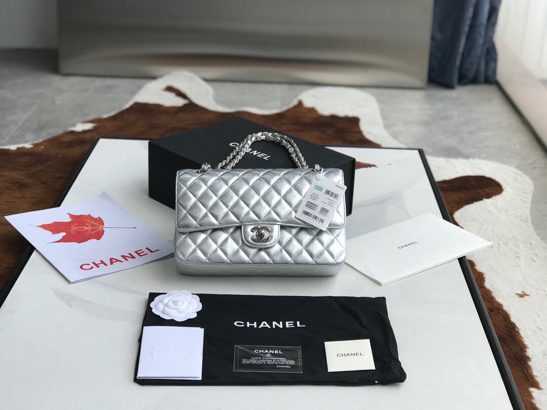 Chanel A01112 Flap Handbag Classic Bag Lambskin Silver - Default Title - View 1