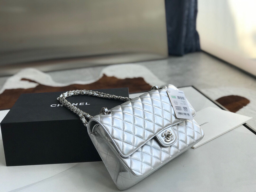 Chanel A01112 Flap Handbag Classic Bag Lambskin Silver - Default Title - View 3