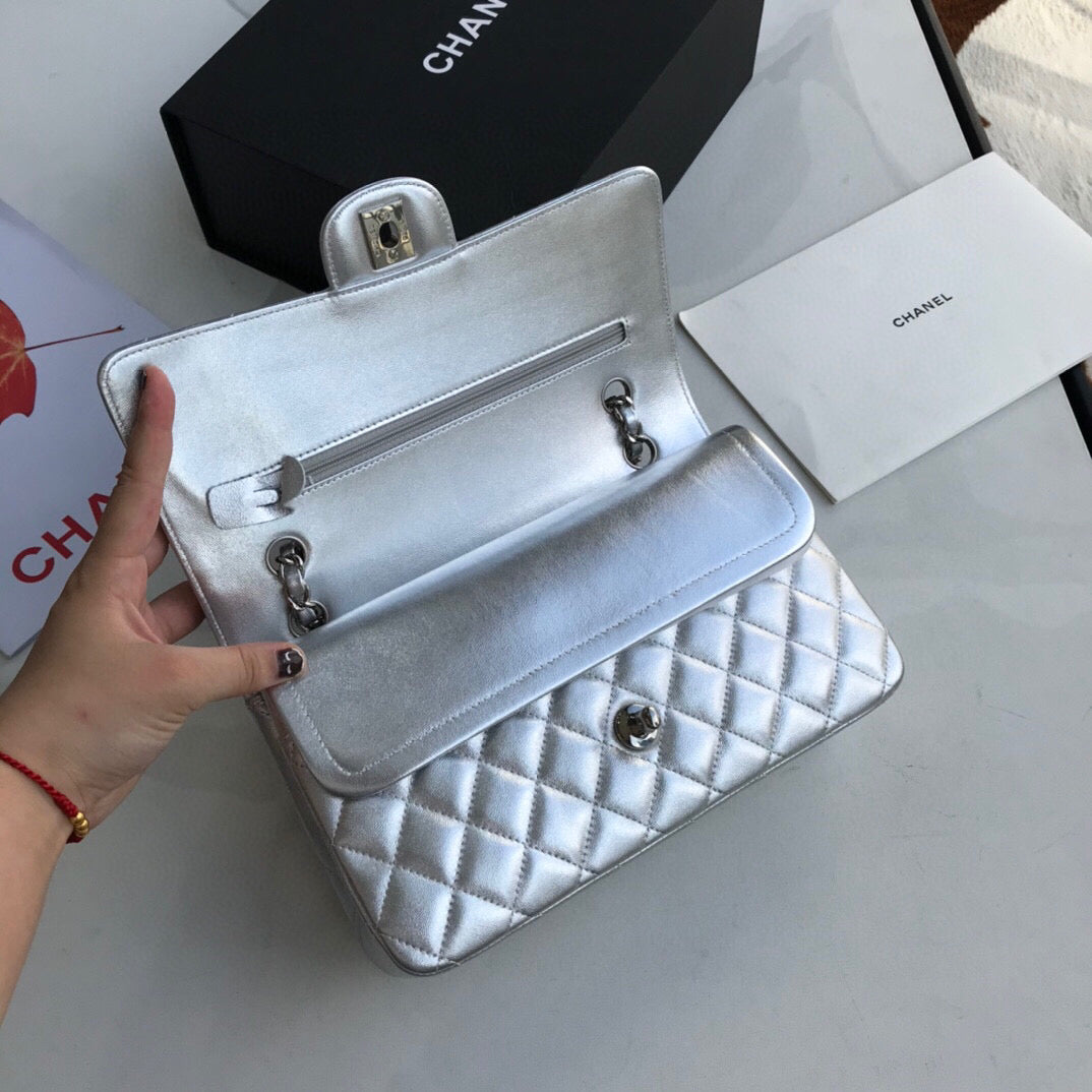Chanel A01112 Flap Handbag Classic Bag Lambskin Silver - Default Title - View 8
