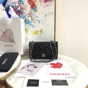Chanel A01112 Flap Handbag Classic Bag Patent leather Lambskin Black Silvery - Default Title - View 1