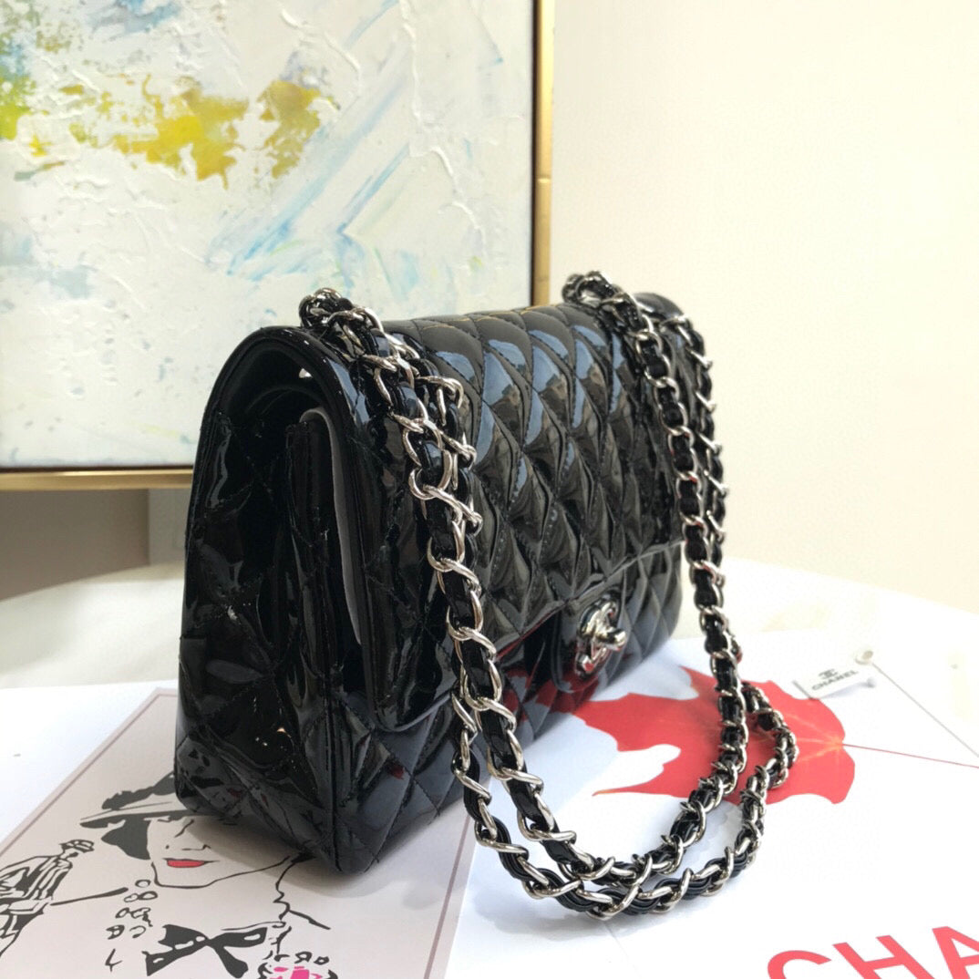 Chanel A01112 Flap Handbag Classic Bag Patent leather Lambskin Black Silvery - Default Title - View 2