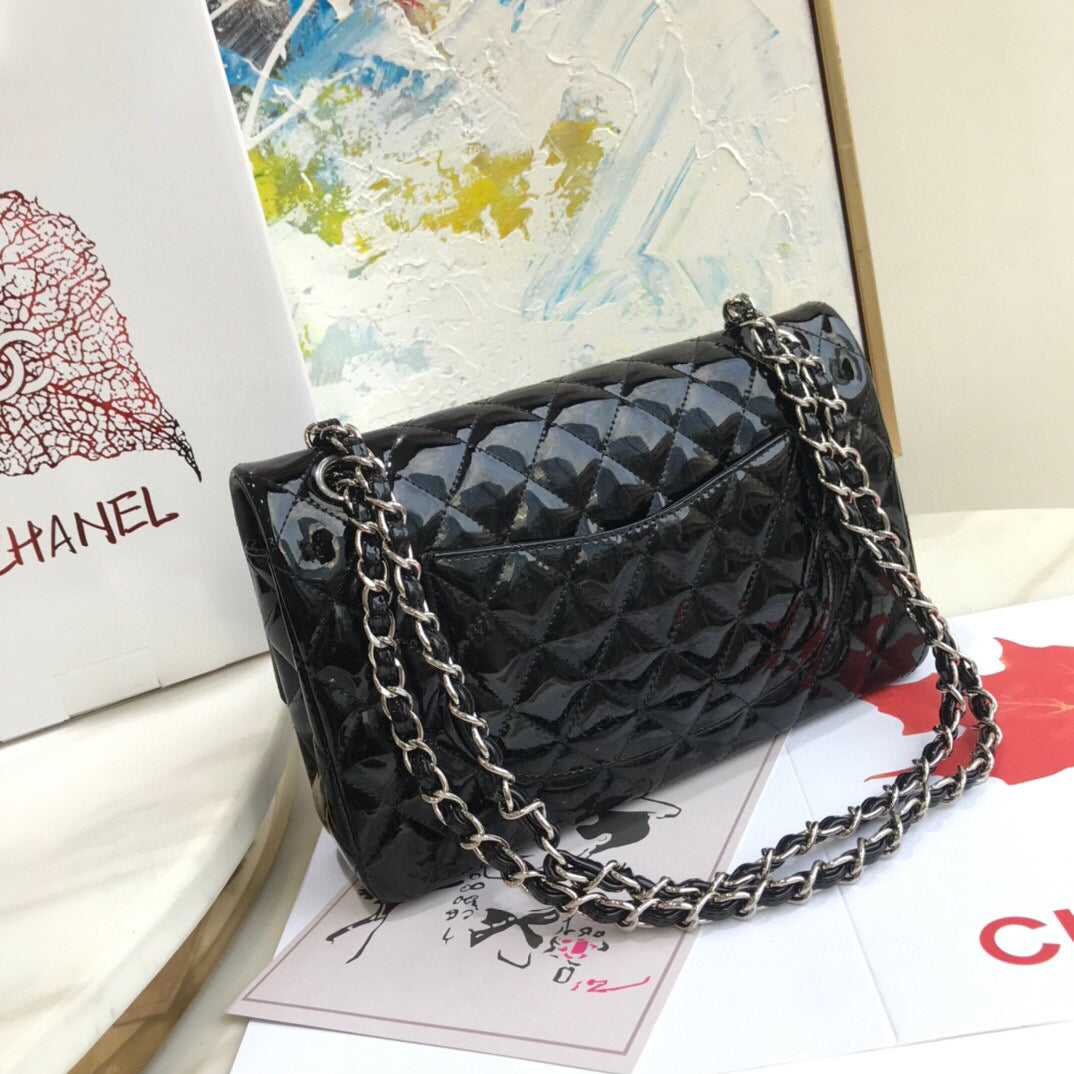 Chanel A01112 Flap Handbag Classic Bag Patent leather Lambskin Black Silvery - Default Title - View 4
