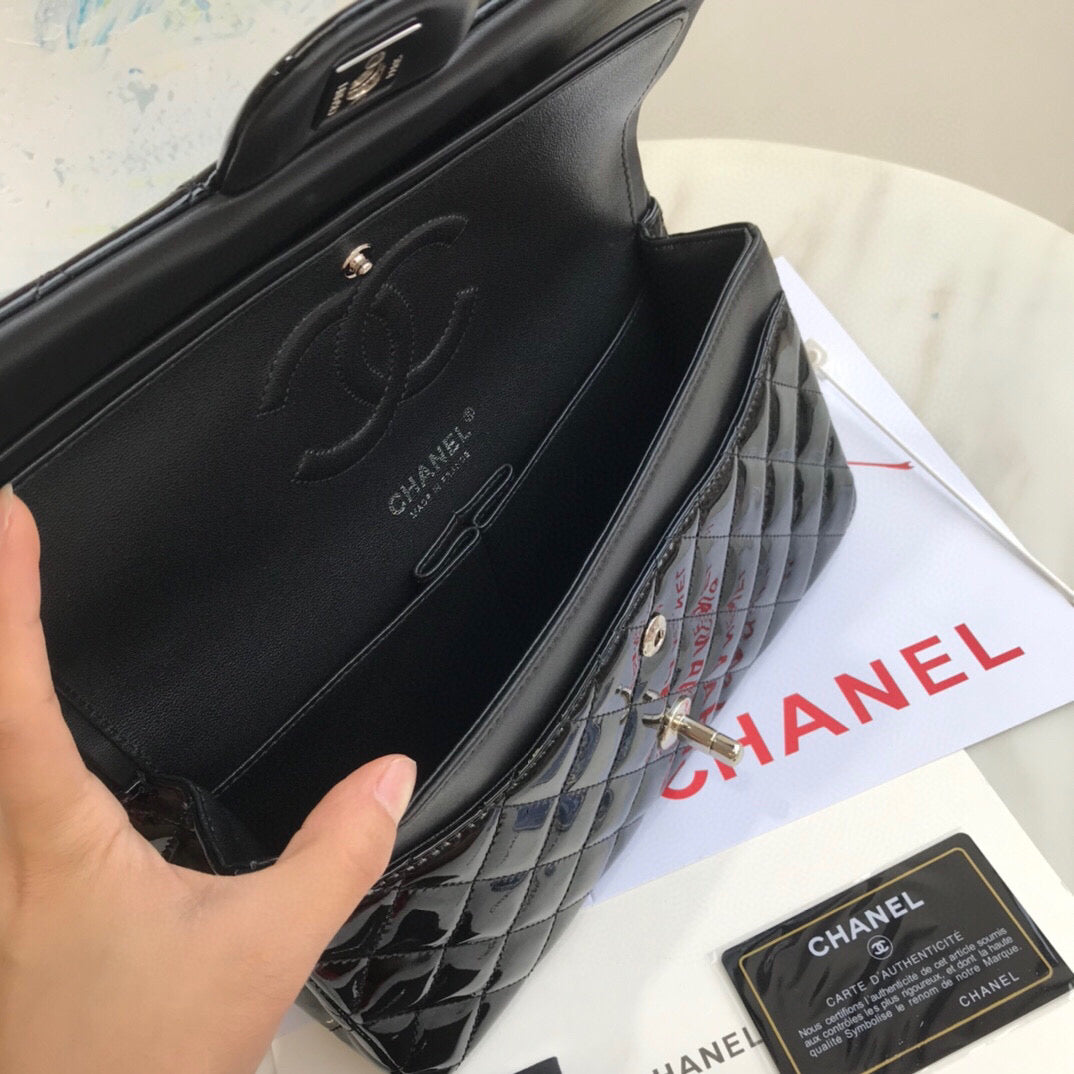 Chanel A01112 Flap Handbag Classic Bag Patent leather Lambskin Black Silvery - Default Title - View 8