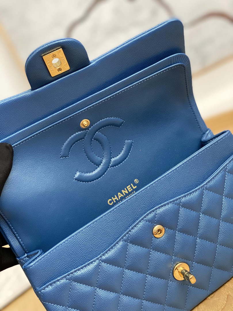 Chanel A01112 Flap Handbag Classic Grained shiny Calfskin Navy Blue Gold - Default Title - View 5