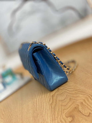 Chanel A01112 Flap Handbag Classic Grained shiny Calfskin Navy Blue Gold - Default Title - View 8