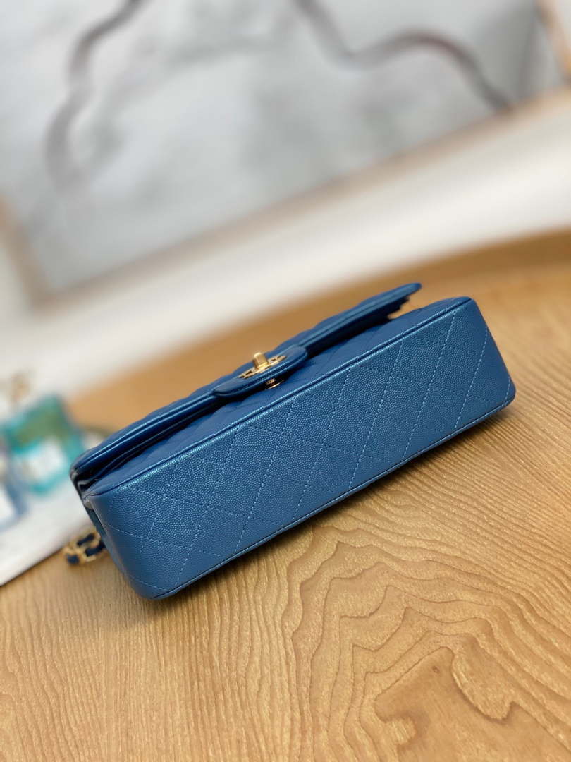 Chanel A01112 Flap Handbag Classic Grained shiny Calfskin Navy Blue Gold - Default Title - View 9