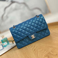 Chanel A01112 Flap Handbag Classic Grained shiny Calfskin Navy Blue Silver - Default Title - View 1