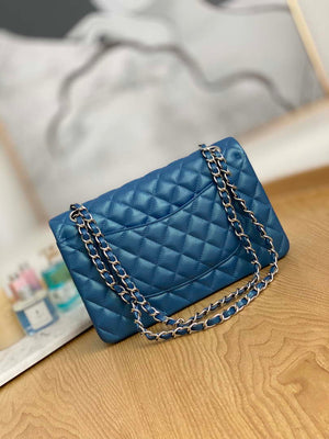 Chanel A01112 Flap Handbag Classic Grained shiny Calfskin Navy Blue Silver - Default Title - View 2