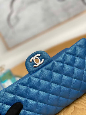 Chanel A01112 Flap Handbag Classic Grained shiny Calfskin Navy Blue Silver - Default Title - View 3