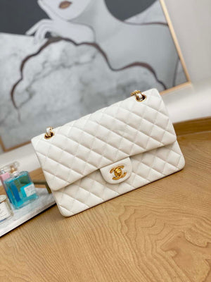 Chanel A01112 Flap Handbag Classic Grained shiny Calfskin White Gold - Default Title - View 1