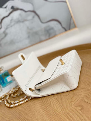 Chanel A01112 Flap Handbag Classic Grained shiny Calfskin White Gold - Default Title - View 9