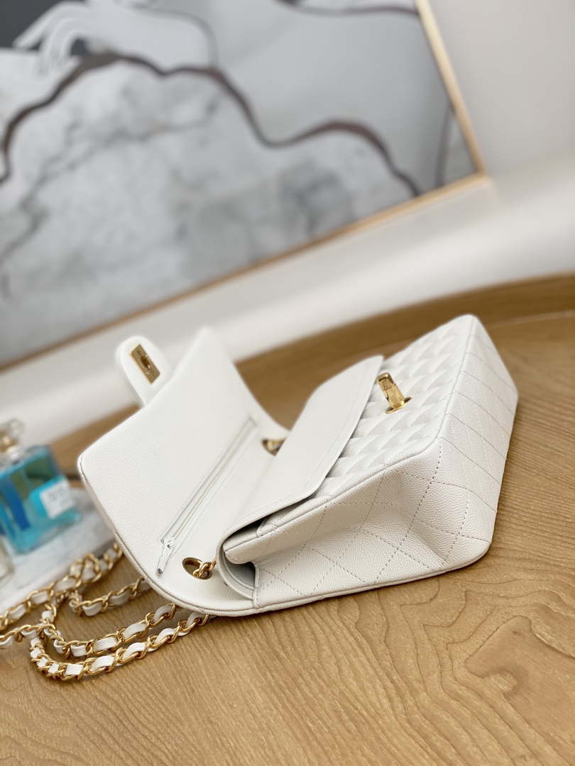 Chanel A01112 Flap Handbag Classic Grained shiny Calfskin White Gold - Default Title - View 9