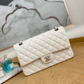 Chanel A01112 Flap Handbag Classic Grained shiny Calfskin White Silver - Default Title - View 1